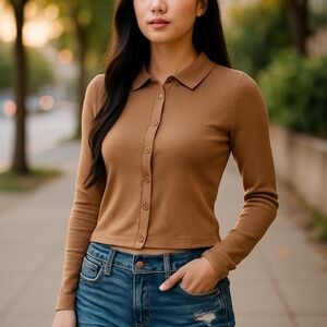 Stradivarius cropped botton up polo sweater cardigan size small